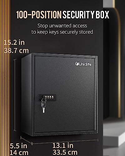 100 Position Slotted Key Cabinet with Combination & Key Lock Resettable Black Digital Security Storage Box Steel Key Organizer with Slotted Racks White Key Tag Labels and Permanent Pen