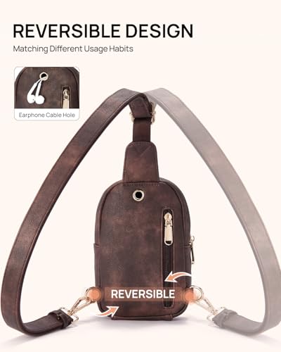 Small Sling Bag for Women Leather Crossbody Fanny Packs Chest Bag for Women Coffee