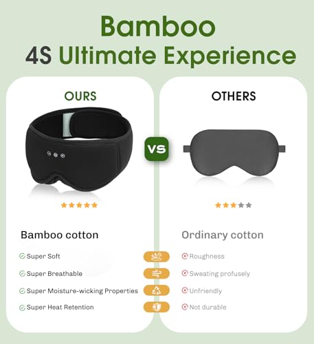 Bamboo Cotton Large Sleep Mask with Bluetooth Wireless Headphones