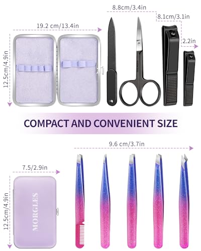 Tweezers Set 9 Pcs Nail Clipper Kit with Case for Eyebrows Grooming (9 Count)