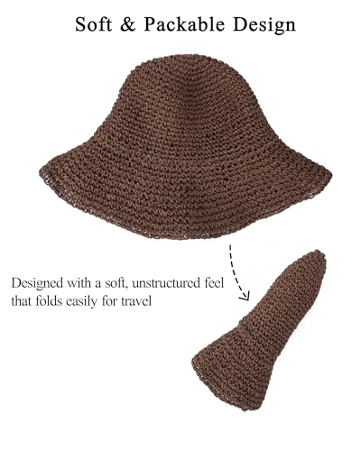 Womens Crochet Straw Sun Hat Foldable Floppy Wide Brim Beach Hat for Summer