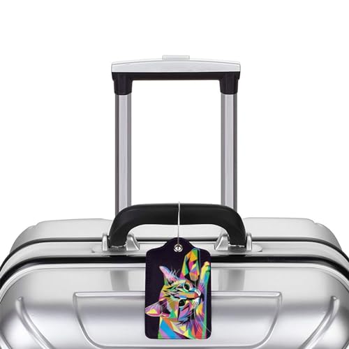 Cat Leather Luggage Tag with Stainless Steel Ring