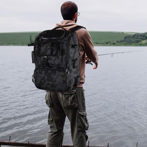 Fishing Backpack with Rod Holders 4 Tackle Boxes