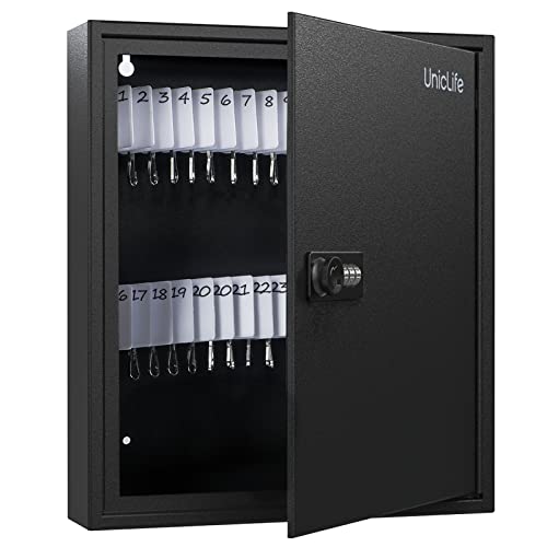 60 Position Slotted Key Cabinet with Combination Lock Resettable Black Digital Security Storage Box Steel Key Organizer with Slotted Racks White Key Tag Labels and Permanent Pen