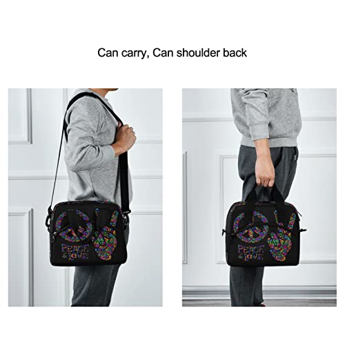 Peace Love Symbol Two Fingers Hippie Colorful Insulated Lunch Tote Bag Reusable Cooler Lunch Box with Shoulder Strap for Work Picnic School Beach (multi 12)