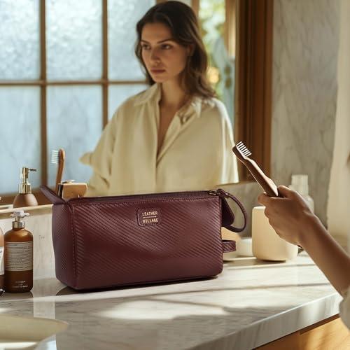 Carbon Leather Toiletry Travel Bag For Men & Women