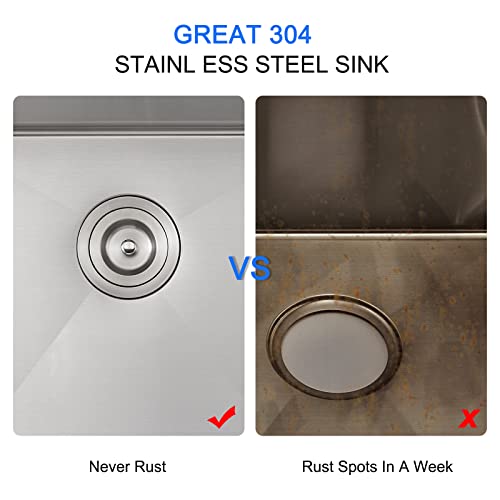 15 x 15 Inch Undermount Kitchen Sink 18 Gauge 304 Stainless Steel
