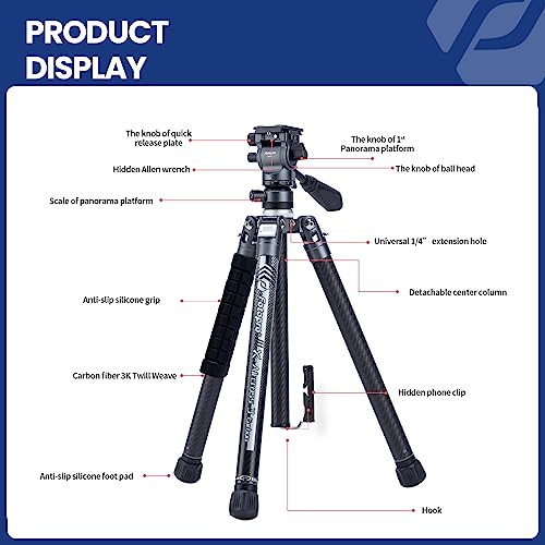 62" Video Camera Tripod with Fluid Head for Smooth Panning
