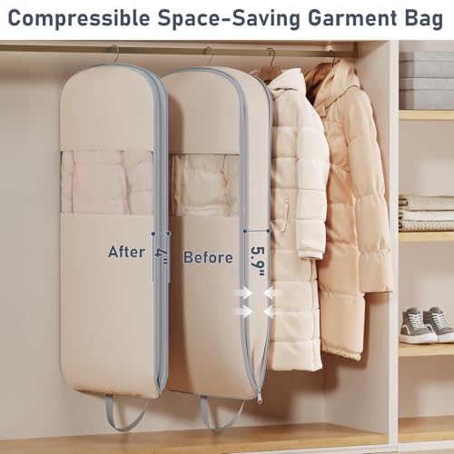 2 Pack 54" Space Saving Garment Bags for Hanging Clothes With Compression Zipper Carry Handles and Window (2 Count)