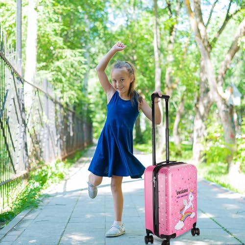 Kids Luggage and Backpack 18 Suitcase with Spinner Wheel Hard Case Travel 13 Backpack Girl Suitcase Set for Kids Travel Supplies