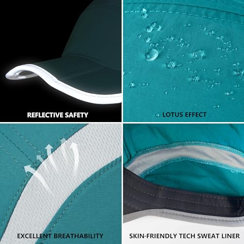 Baseball Cap Nylon Running Cap Outdoor Sports Hat for Men Women Adjustable Quick Drying Reflective Foldable UPF50+ Breath Mesh Water Repellency Race Performance Lightweight Turquoise