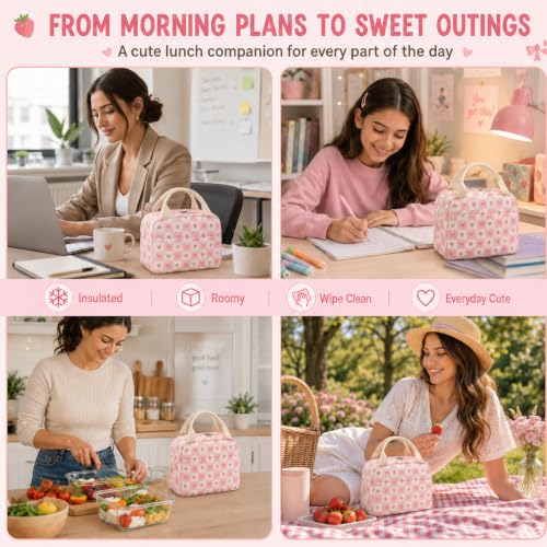 Lunch Bag for Women Cute Corduroy Lunch Tote Bags with Shoulder Strap Reusable Insulated Lunch Box Large Capacity Reusable Insulated Cooler for Work Picnic or Travel