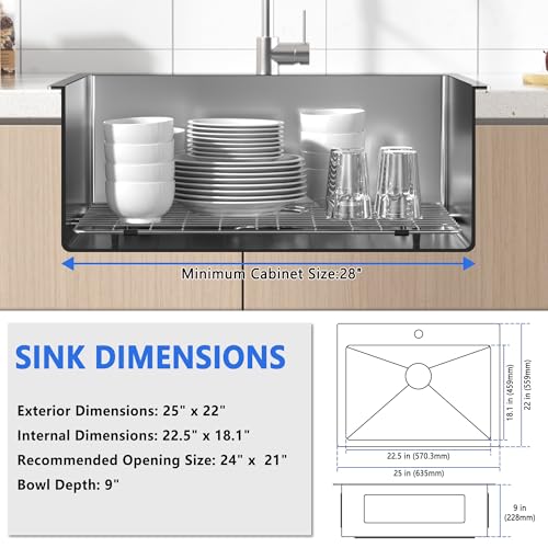 25x22 Inch Drop In Kitchen Sink