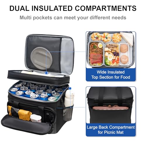 Large Soft Cooler Bag Insulated Cooler 48 Can Dual Compartments Collapsible Waterproof Leak (48 Count)