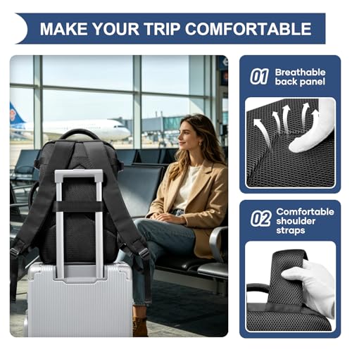 Vacuum Backpack Travel with Integrated Pump Vacuum Travel Backpack Carry On Flight Approved Frontier Spirit Airlines Personal Item Bag 18x14x8 Compression Carry On Luggage for Women Men Black