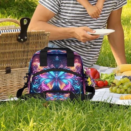 Galaxy Butterfly Insulated Lunch Bag for Women Girl Reusable Lunch Tote Box With Shoulder Strap Lightweight Thermal Cooler Meal Prep Bag for Work School Office Picnic (print 17)