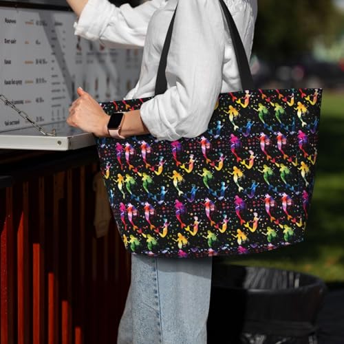Beach Bag for Women Mermaid Print Beach Tote Bag Waterproof Sandproof Large Bags with Zipper Big Capacity for Travel