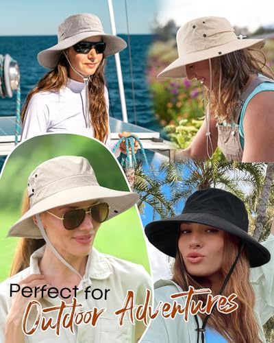 Sun Hats for Women Wide Brim Bucket Hat Ponytail Hole Outdoor UPF
