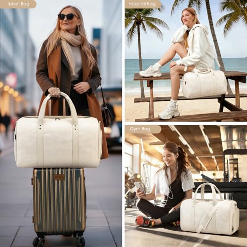 3PCS Faux Leather Weekender Bag for Women Men Travel Bag Overnight Bags (3 Count)