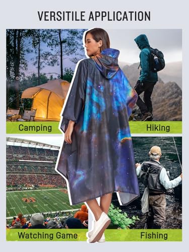 Extra Thick Hooded Rain Poncho Double Layer Waterproof Raincoat Jacket for Men Women Adults