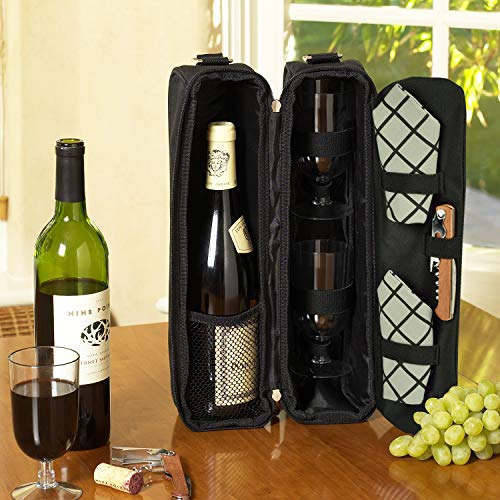 Insulated Wine Tote with 2 Wine Glasses