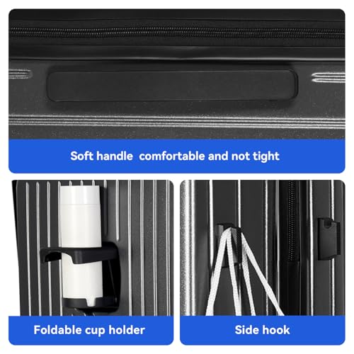 SOKOK Carry On Luggage Wide Handle Suitcase with Front Pocket 20''