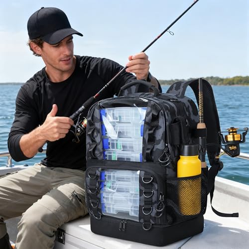 Fishing Tackle Backpack with 4 Tackle Boxes
