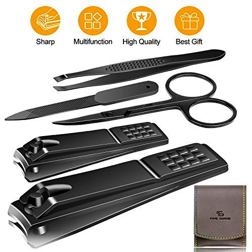 Manicure Pedicure Kit Nail Clippers Set Fingernails & Toenails Vibrissac Scissor 5 Pieces Best Care Tools for Man & Women with Travel Case