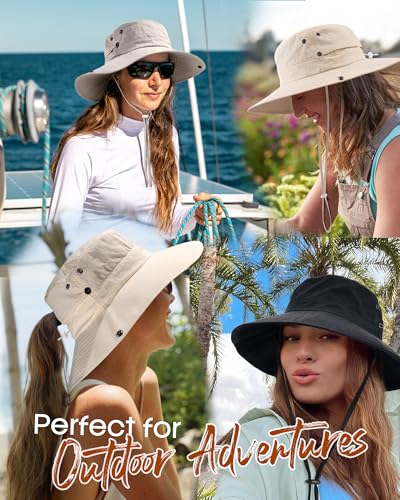 Sun Hats for Women Wide Brim Bucket Hat Ponytail Hole Outdoor UPF