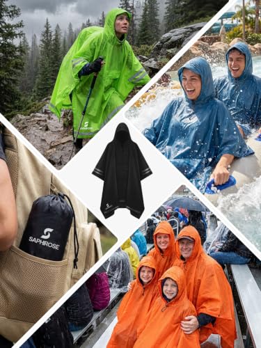 Adult Rain Poncho Waterproof Hooded Raincoat Lightweight Packable