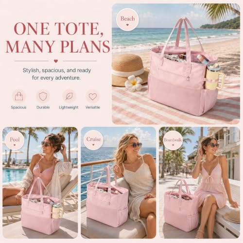 Waterproof Beach Tote Pool Bags for Women Ladies Extra Large Carry On Bag With Wet Compartment for Weekender Travel