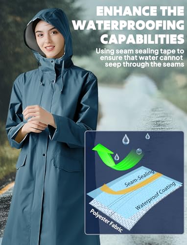 Waterproof Rain Poncho for Women Packable Hooded Raincoat with Pocket