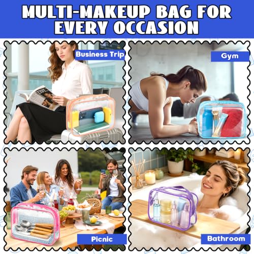 4Pack Clear Makeup Bags Waterproof Organizer Bags with Zipper Transparent Travel Cosmetic Bag TSA Approved Toiletry Bag Pouch Case for Vacation Airport Airline Compliant (4 Count)