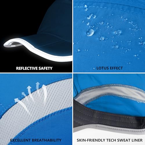 Baseball Cap Nylon Running Cap Outdoor Sports Hat for Men Woman Adjustable Quick Drying Reflective Foldable 50+ UPF Inhibit UV Mesh Water Repellency Race Performance Lightweight Blue