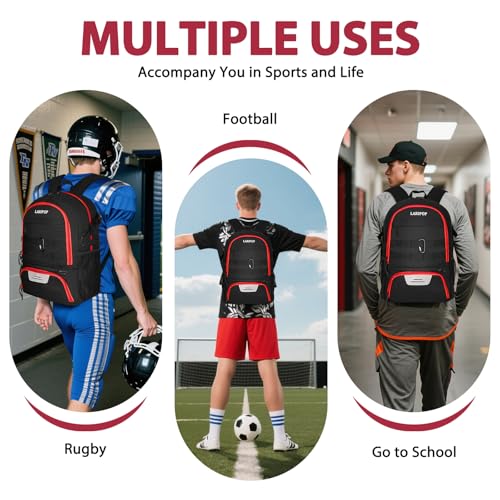 Soccer Backpack Bag with Ball Holder Ventilated Shoe Compartment Large Capacity Sports Gear Bag for Basketball Volleyball Gym