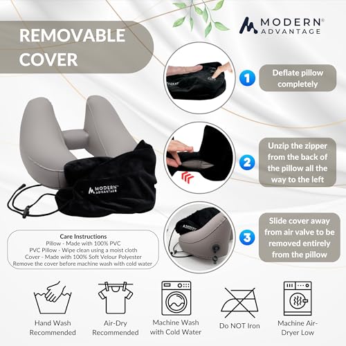 Inflatable Travel Pillow for Airplanes with Comfort Hood