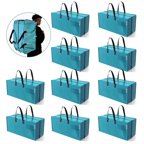 10 Pack Extra Large Moving Bags with Backpack Straps & Handles (10 Count)