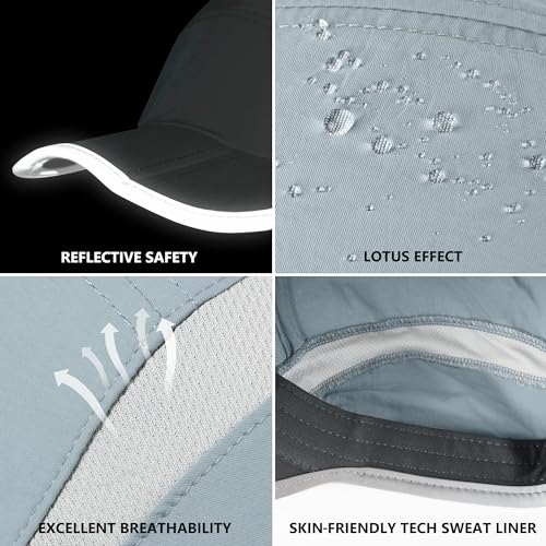 Baseball Cap Nylon Running Cap Outdoor Sports Hat for Men Women Adjustable Quick Drying Reflective Foldable UPF50+ Breath Mesh Water Repellency Race Performance Lightweight Light Blue