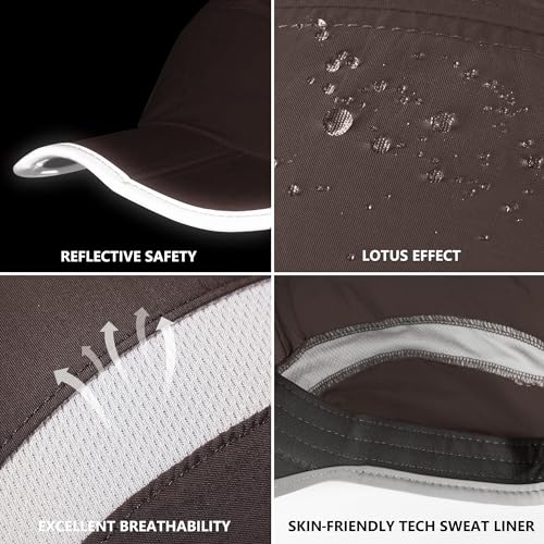 Baseball Cap Nylon Running Cap Outdoor Sports Hat for Men Women Adjustable Quick Drying Reflective Foldable UPF50+ Breath Mesh Water Repellency Race Performance Lightweight Coffee Brown