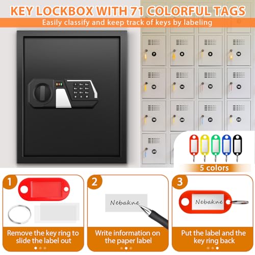 71 Keys Heavy Duty Fireproof Key Lock Box Wall Mount with Code&Hook Plates