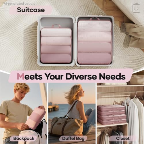 6/9/11 Set Compression Packing Cubes for Travel Essentials,Compressible Expandable Large Luggage Organizer Bags for Clothing,Space Saver Bags with Over 1000 pcs of Mesh Holes(Light Coral) (6 Count)