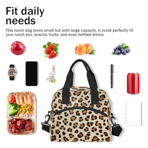 Leopard Cheetah Brown Insulated Lunch Bag for Women Girl Reusable Lunch Tote Box With Shoulder Strap Lightweight Thermal Cooler Meal Prep Bag for Work School Office Picnic (print 22)