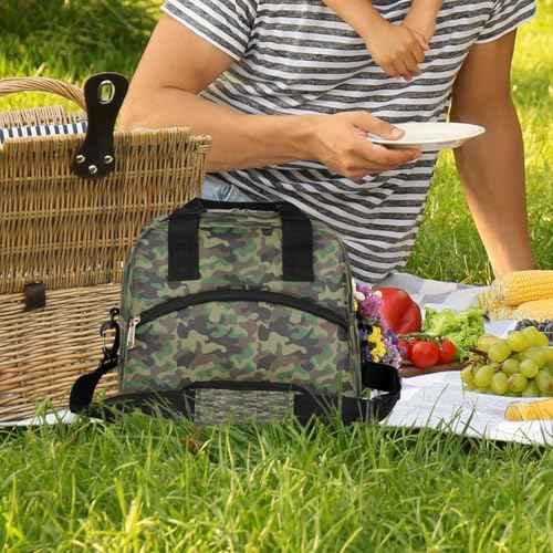 Army Camouflage Camo Insulated Lunch Bag for Women Girl Reusable Lunch Tote Box With Shoulder Strap Lightweight Thermal Cooler Meal Prep Bag for Work School Office Picnic (print 24)