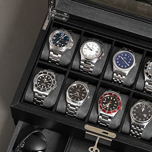 10 Slot Watch Box in Leather with Valet Drawer