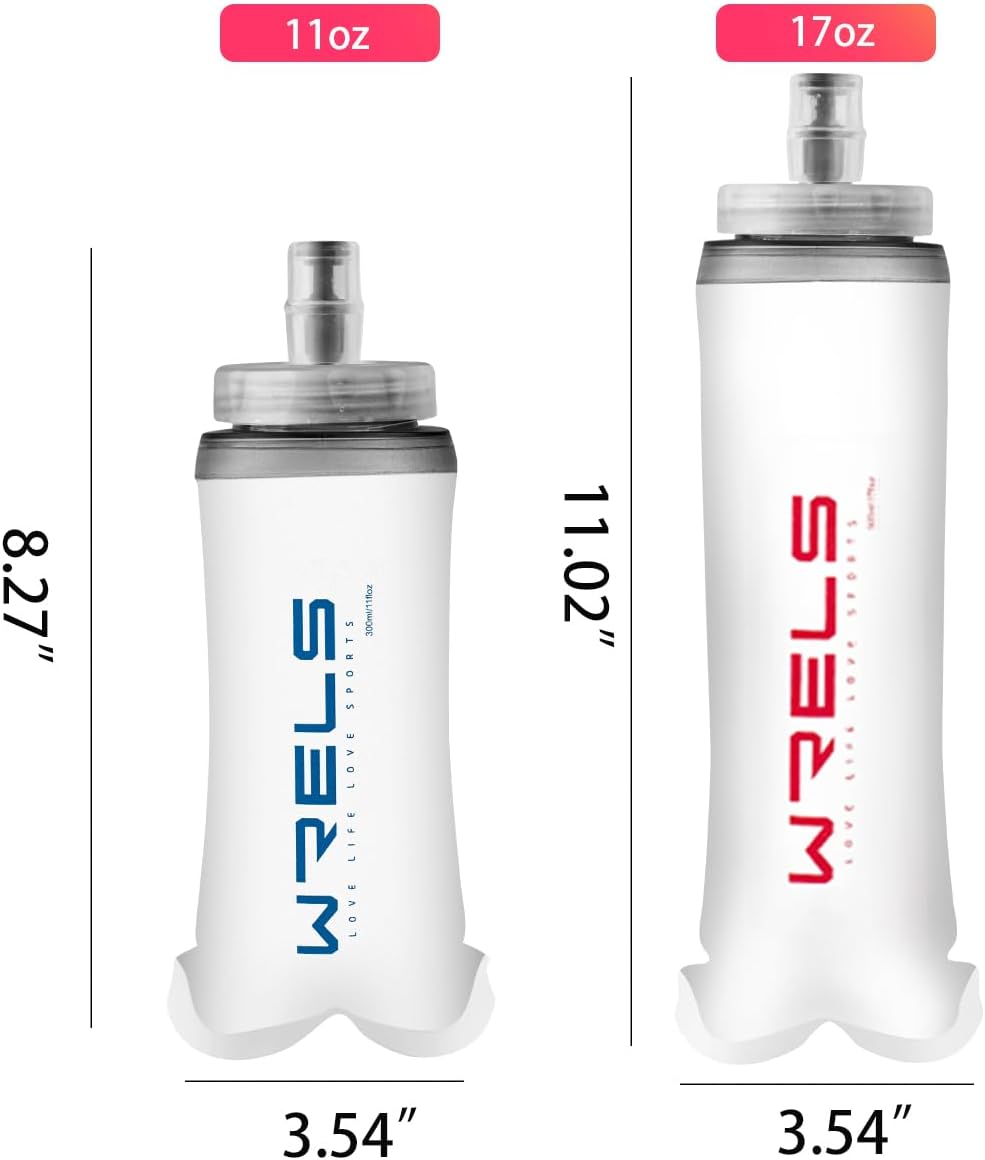 Soft Flasks Soft Running Water Flask Collapsible Soft Water Bottles Small BPA-Free for Sports Hiking Hydration Pack 500 ml/17oz,300 ml/10oz(2pack-300ml,red)