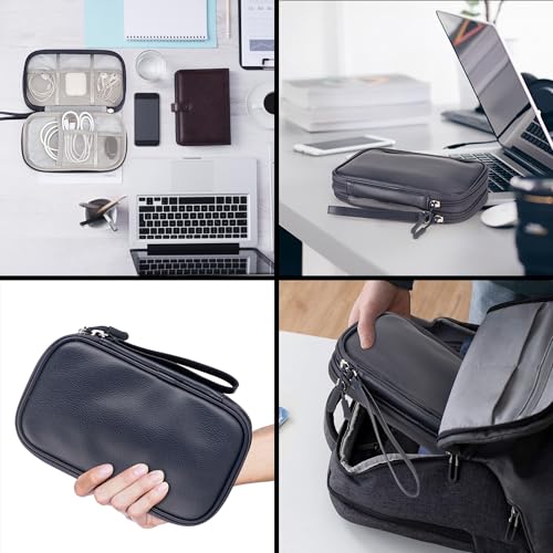 PU Leather Cable Organizer Double Layer Travel Pouch