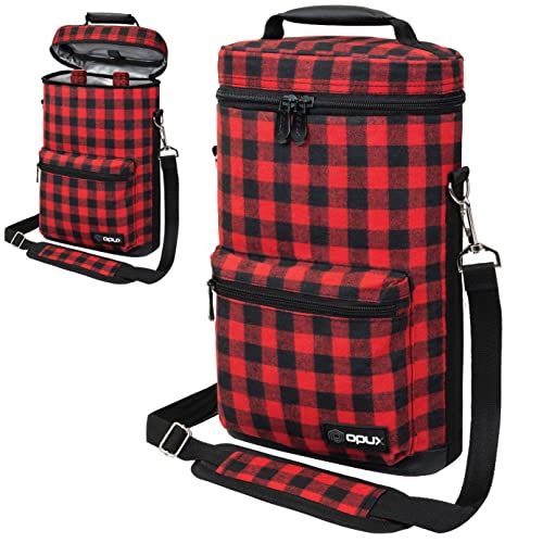 Insulated 2 Bottle Wine Bag Tote Leakproof Carrier Cooler Plaid Red