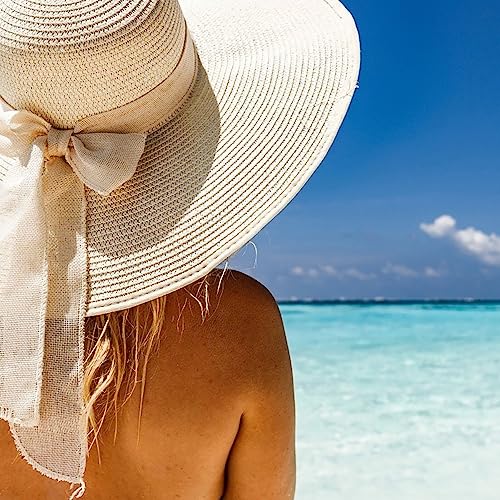 Womens Bowknot Straw Hat Foldable Beach Sun Hat Roll up UPF 50+