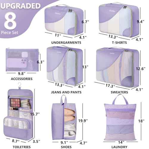 8 Set Packing Cubes for Travel (8 Count)