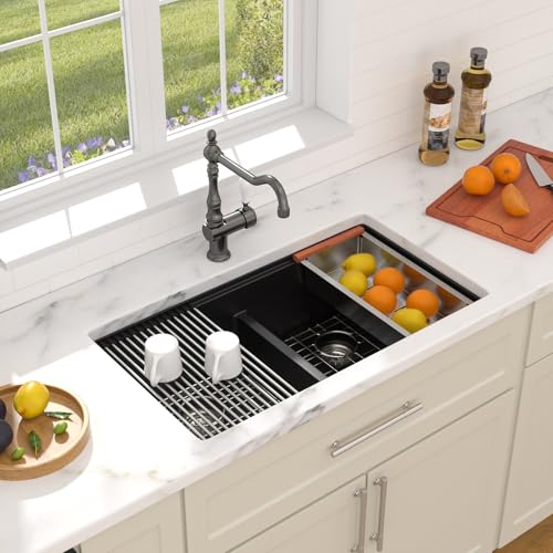 33 Inch Granite Composite Kitchen Sink Black Ktichen Sink Workstation 50